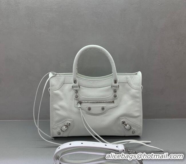 Grade Design Balenciaga Le City Small Bag in Arena Storico lambskin 49002 optic white shiny silver hardware 2025