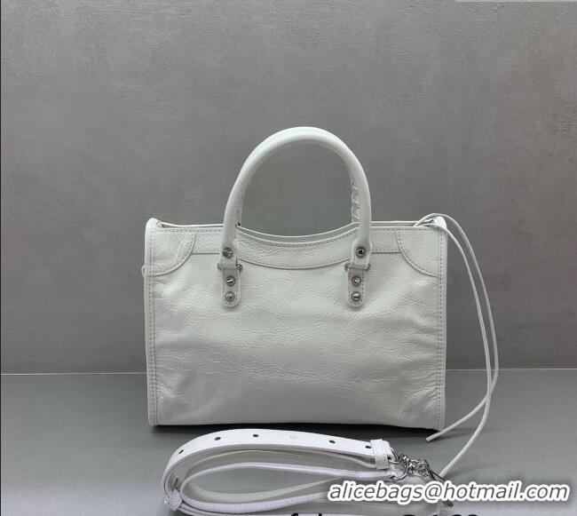 Grade Design Balenciaga Le City Small Bag in Arena Storico lambskin 49002 optic white shiny silver hardware 2025