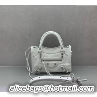 Inexpensive Balenciaga Le City Mini Bag in Arena Storico lambskin 49003 optic white shiny silver hardware 2025