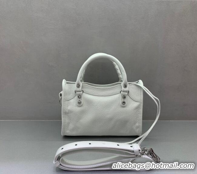 Inexpensive Balenciaga Le City Mini Bag in Arena Storico lambskin 49003 optic white shiny silver hardware 2025