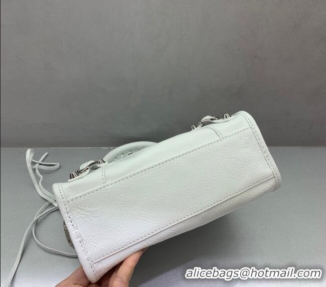 Inexpensive Balenciaga Le City Mini Bag in Arena Storico lambskin 49003 optic white shiny silver hardware 2025