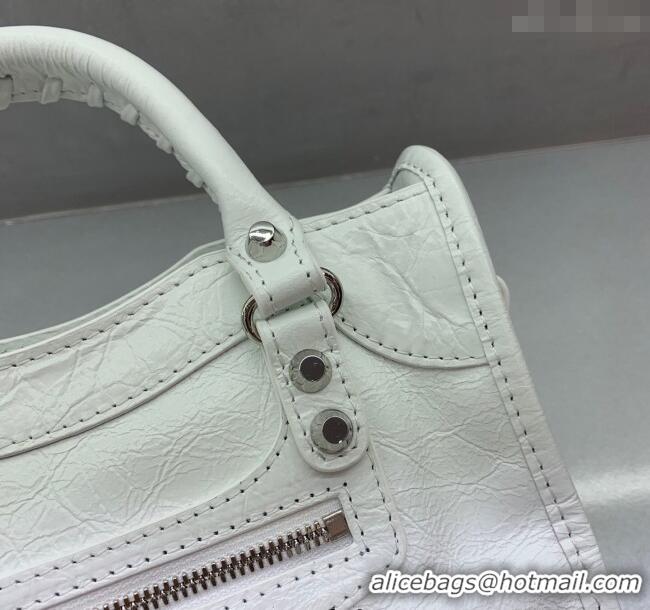 Inexpensive Balenciaga Le City Mini Bag in Arena Storico lambskin 49003 optic white shiny silver hardware 2025