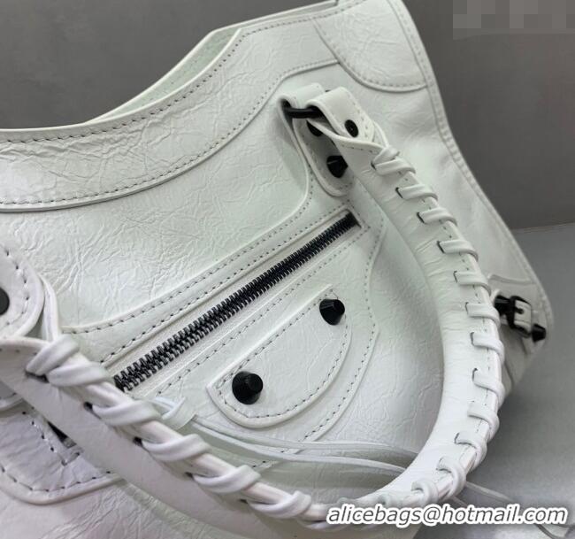 Inexpensive Balenciaga Le City Medium Bag in Arena Storico lambskin 49004 optic white black hardware 2025