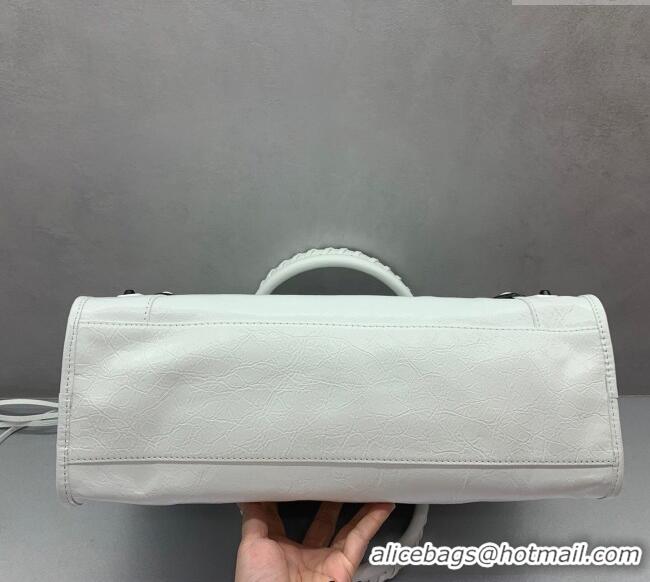 Inexpensive Balenciaga Le City Medium Bag in Arena Storico lambskin 49004 optic white black hardware 2025