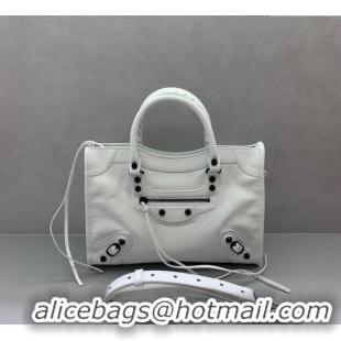 Low Cost Balenciaga Le City Small Bag in optic white Arena Storico lambskin 49005 black hardware 2025