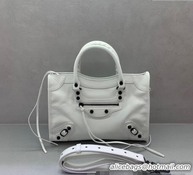 Low Cost Balenciaga Le City Small Bag in optic white Arena Storico lambskin 49005 black hardware 2025