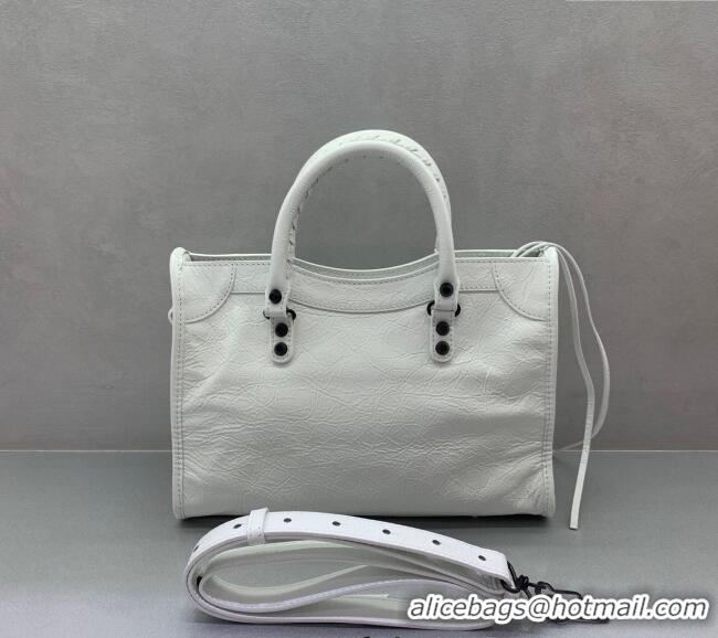 Low Cost Balenciaga Le City Small Bag in optic white Arena Storico lambskin 49005 black hardware 2025