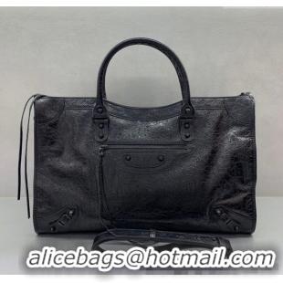 Unique Grade Balenciaga Le City Large Bag in Arena Storico lambskin 49007 All Black 2025
