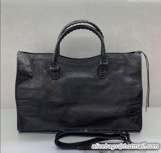 Unique Grade Balenciaga Le City Large Bag in Arena Storico lambskin 49007 All Black 2025