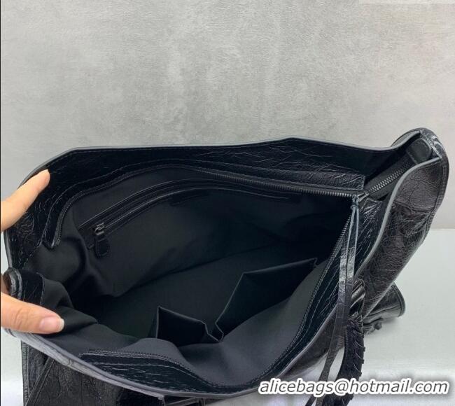 Unique Grade Balenciaga Le City Large Bag in Arena Storico lambskin 49007 All Black 2025