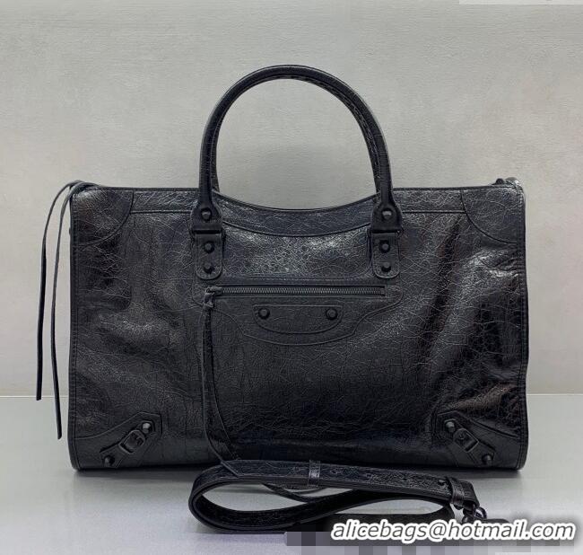 Unique Grade Balenciaga Le City Large Bag in Arena Storico lambskin 49007 All Black 2025