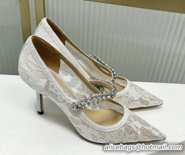 Elegant Jimmy Choo Bing Pumps 85 in White Lace J92201 2025