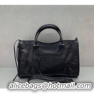 Buy Discount Balenciaga Le City Medium Bag in Arena Storico lambskin 49010 All Black 2025