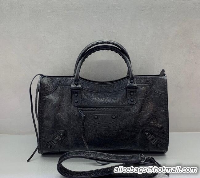 Buy Discount Balenciaga Le City Medium Bag in Arena Storico lambskin 49010 All Black 2025