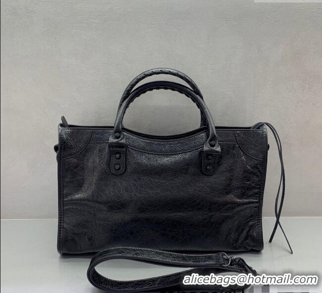 Buy Discount Balenciaga Le City Medium Bag in Arena Storico lambskin 49010 All Black 2025