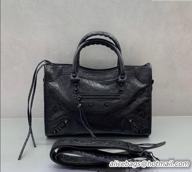 Cheap Grade Balenciaga Le City Small Bag in Arena Storico lambskin 49011 All Black 2025