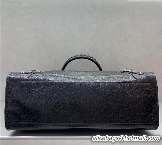 Best Price Balenciaga Le City Large Bag in Arena Storico lambskin 49013 Black shiny silver hardware 2025