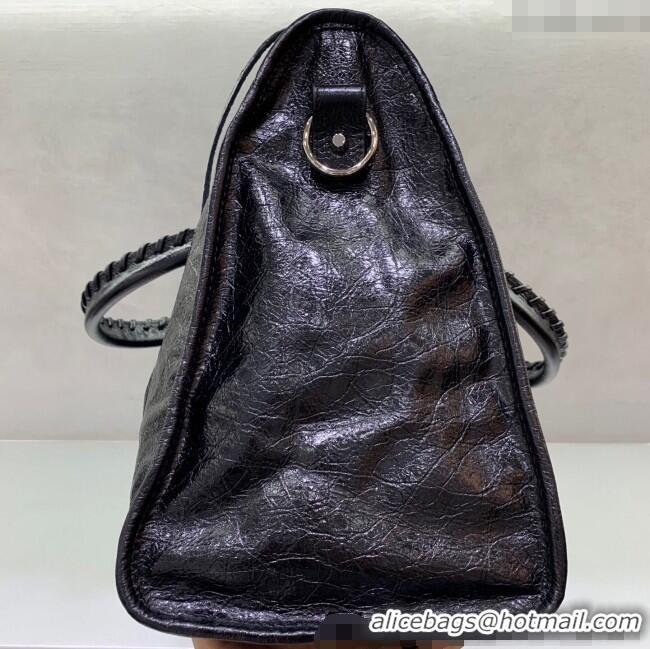 Best Price Balenciaga Le City Large Bag in Arena Storico lambskin 49013 Black shiny silver hardware 2025