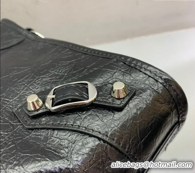 Inexpensive Balenciaga Le City Medium Bag in Arena Storico lambskin 49014 Black shiny silver hardware 2025