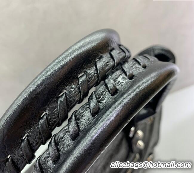 Inexpensive Balenciaga Le City Medium Bag in Arena Storico lambskin 49014 Black shiny silver hardware 2025