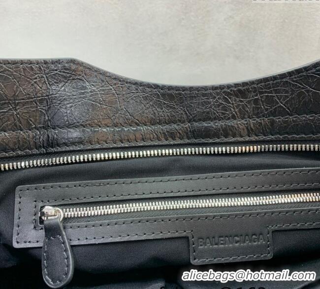 Inexpensive Balenciaga Le City Medium Bag in Arena Storico lambskin 49014 Black shiny silver hardware 2025
