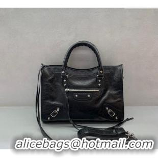 Buy Cheap Balenciaga Le City Small Bag in Arena Storico lambskin 49015 Black shiny silver hardware 2025