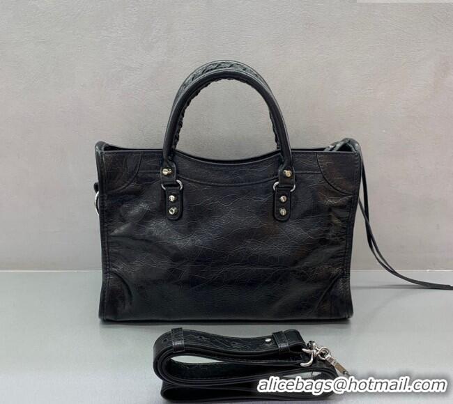 Buy Cheap Balenciaga Le City Small Bag in Arena Storico lambskin 49015 Black shiny silver hardware 2025