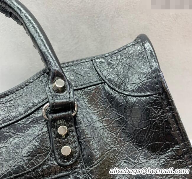 Buy Cheap Balenciaga Le City Small Bag in Arena Storico lambskin 49015 Black shiny silver hardware 2025