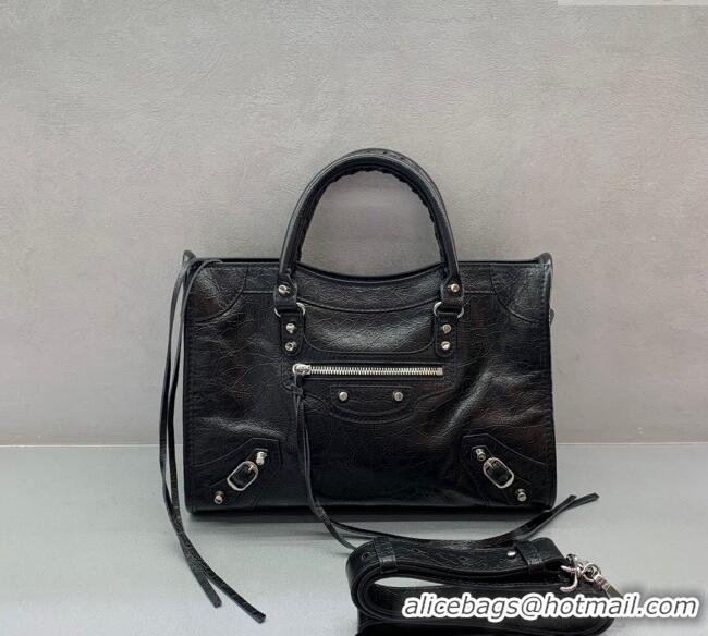 Buy Cheap Balenciaga Le City Small Bag in Arena Storico lambskin 49015 Black shiny silver hardware 2025