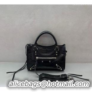 Low Cost Balenciaga Le City Mini Bag in Arena Storico lambskin 49016 Black shiny silver hardware 2025