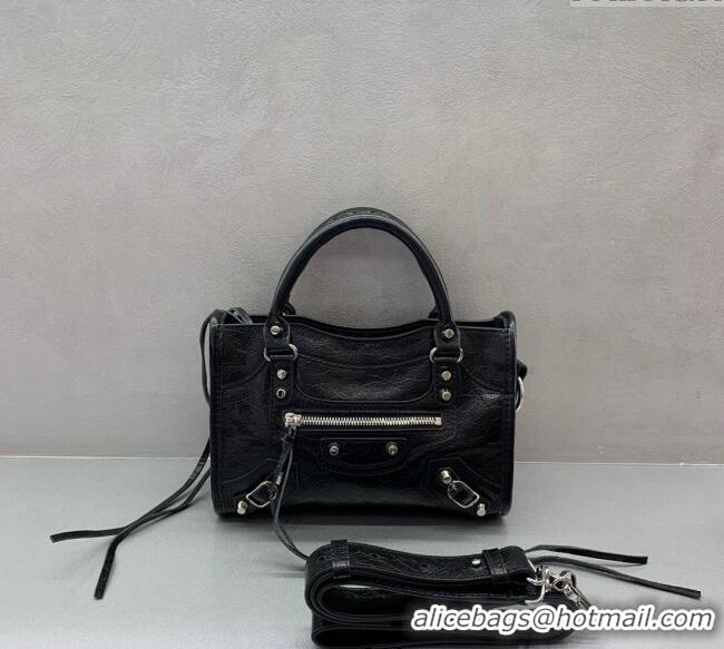 Low Cost Balenciaga Le City Mini Bag in Arena Storico lambskin 49016 Black shiny silver hardware 2025