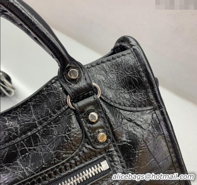 Low Cost Balenciaga Le City Mini Bag in Arena Storico lambskin 49016 Black shiny silver hardware 2025
