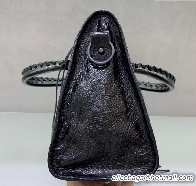 Free Shipping Balenciaga Le City Medium Bag in Arena Storico lambskin 49017 Black brass hardware 2025