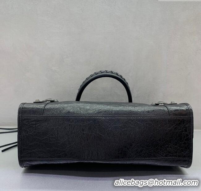 Free Shipping Balenciaga Le City Medium Bag in Arena Storico lambskin 49017 Black brass hardware 2025