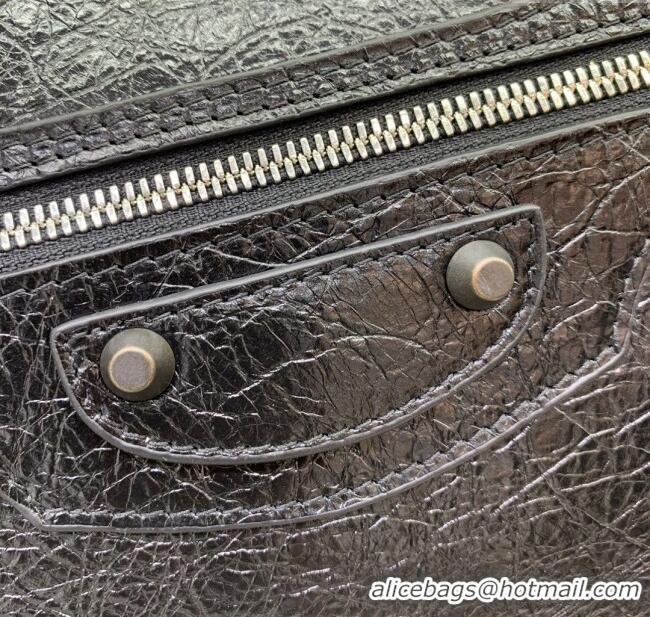 Free Shipping Balenciaga Le City Medium Bag in Arena Storico lambskin 49017 Black brass hardware 2025