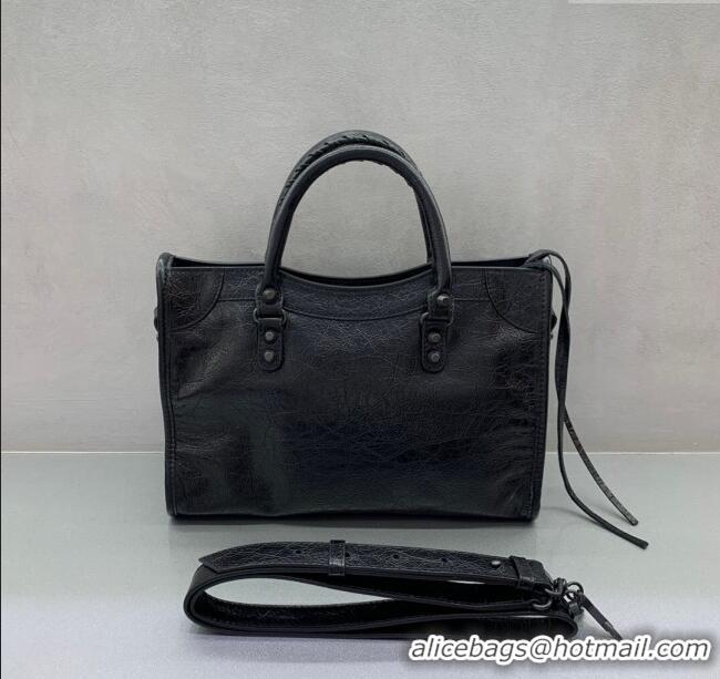 Super Quality Balenciaga Le City Small Bag in Arena Storico lambskin 49018 Black brass hardware 2025