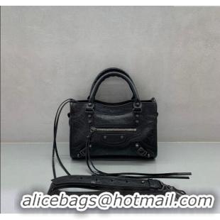 Free Shipping Balenciaga Le City Mini Bag in Arena Storico lambskin 49019 Black brass hardware 2025