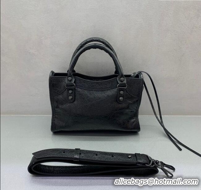 Free Shipping Balenciaga Le City Mini Bag in Arena Storico lambskin 49019 Black brass hardware 2025