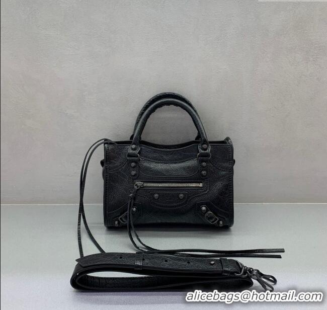 Free Shipping Balenciaga Le City Mini Bag in Arena Storico lambskin 49019 Black brass hardware 2025