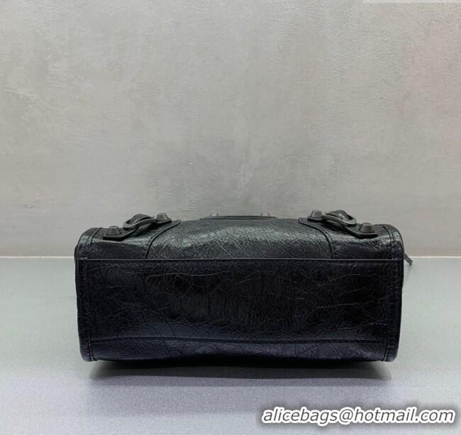 Free Shipping Balenciaga Le City Mini Bag in Arena Storico lambskin 49019 Black brass hardware 2025