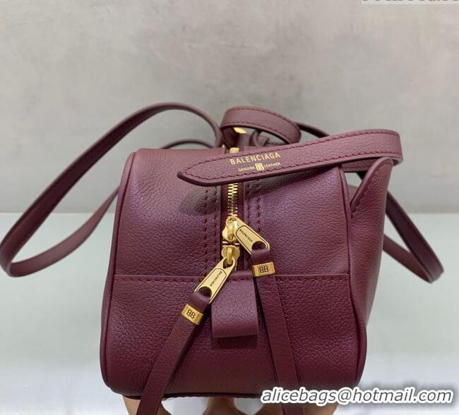 Top Quality Balenciaga Carrie Bowling Bag Small in calfskin 26079 Burgundy aged-gold hardware 2025