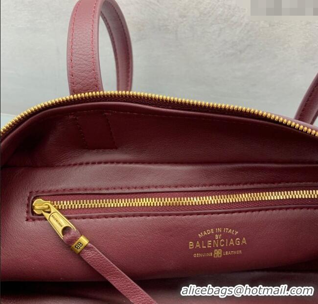 Top Quality Balenciaga Carrie Bowling Bag Small in calfskin 26079 Burgundy aged-gold hardware 2025