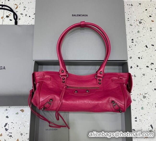Pretty Style Balenciaga Le City Bag East West in Lambskin Leather 0926 Framboise Red 2025