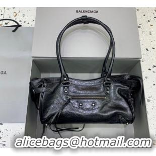 Luxury Cheap Balenciaga Le City Bag East West in Lambskin Leather 0926 Black 2025