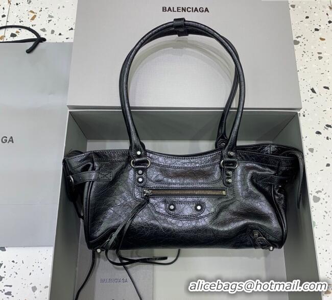 Luxury Cheap Balenciaga Le City Bag East West in Lambskin Leather 0926 Black 2025