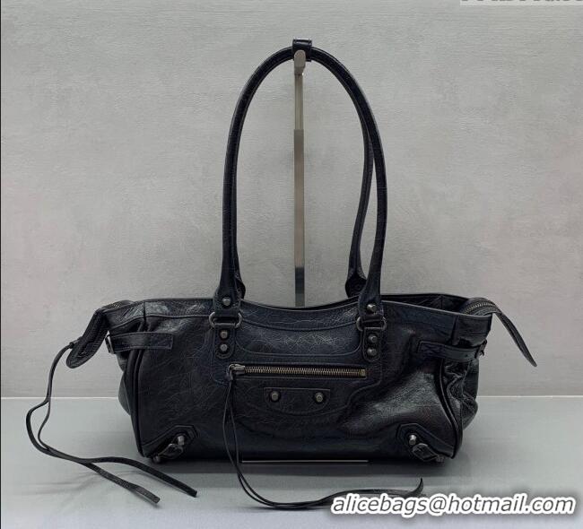 Luxury Cheap Balenciaga Le City Bag East West in Lambskin Leather 0926 Black 2025