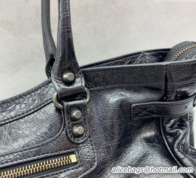 Luxury Cheap Balenciaga Le City Bag East West in Lambskin Leather 0926 Black 2025