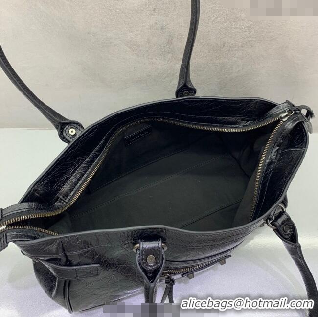 Luxury Cheap Balenciaga Le City Bag East West in Lambskin Leather 0926 Black 2025