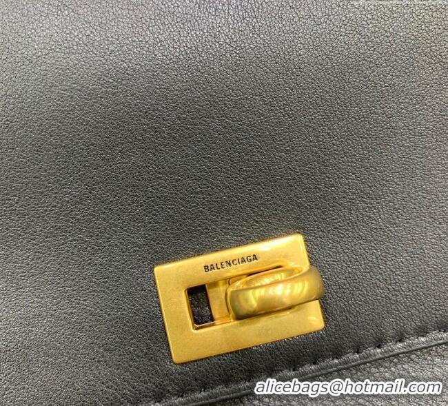 Famous Brand Balenciaga Bel Air Flap Bag XS in smooth calfskin 0926 Black/Aged Gold 2025