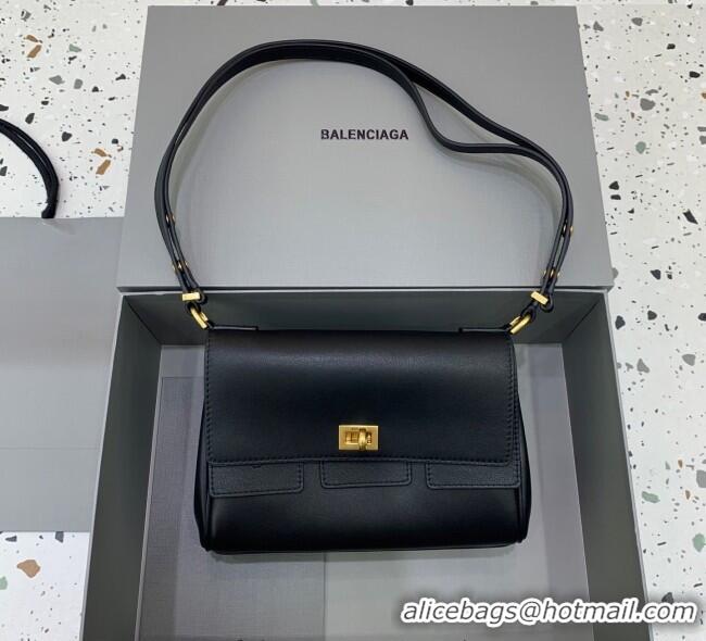 Famous Brand Balenciaga Bel Air Flap Bag XS in smooth calfskin 0926 Black/Aged Gold 2025